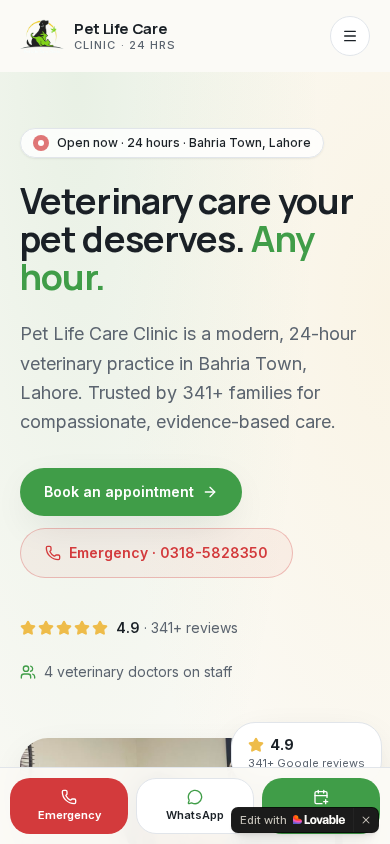 Pet Life Care — Homepage — mobile