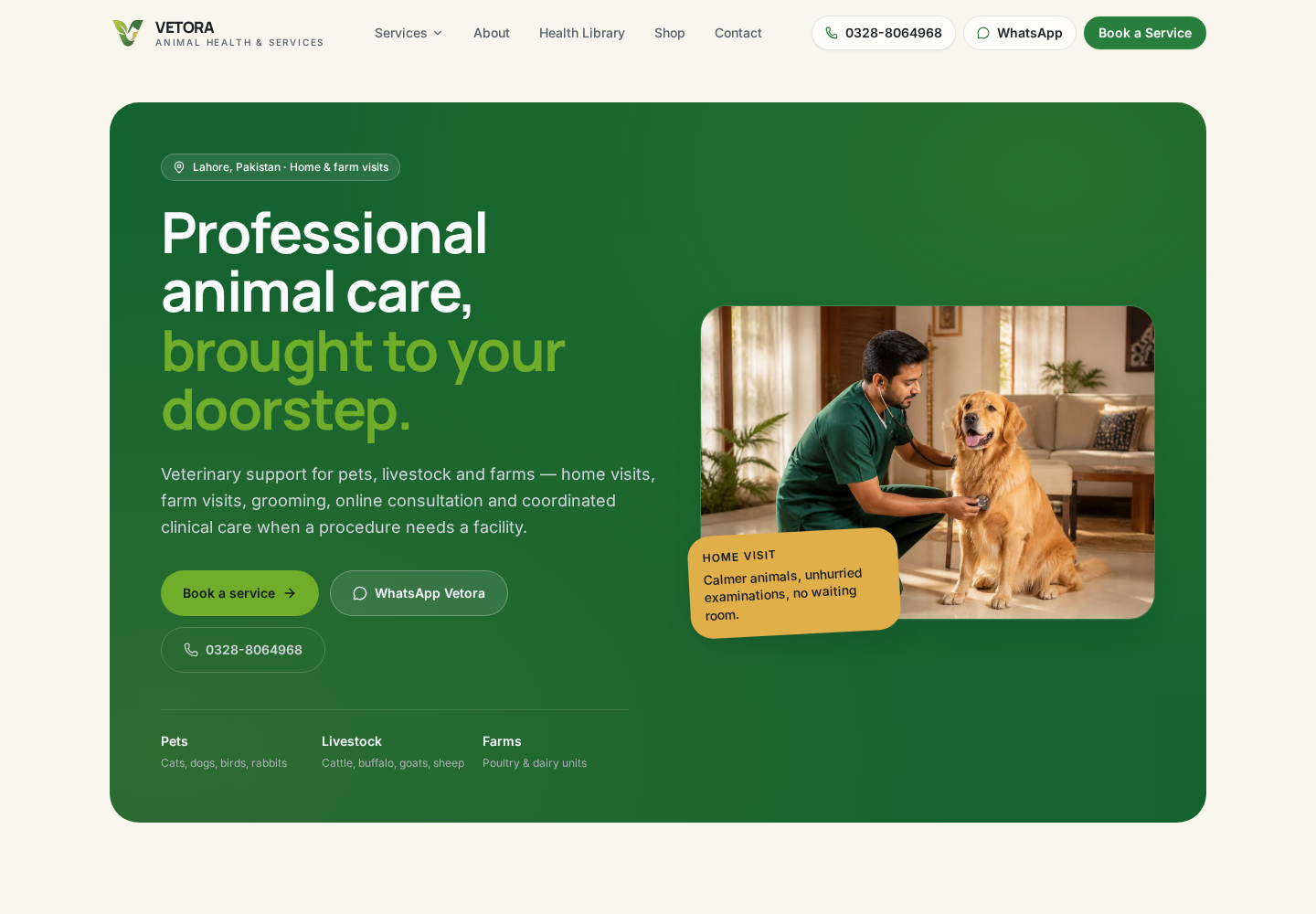 Vetora Animal Health & Services website