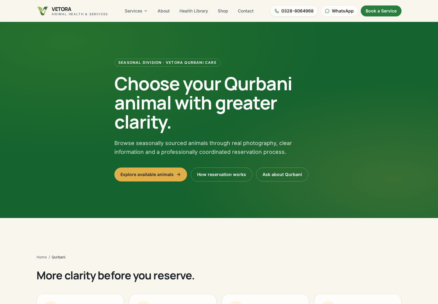 Vetora Animal Health & Services — Qurbani Care — vet-verified sourcing