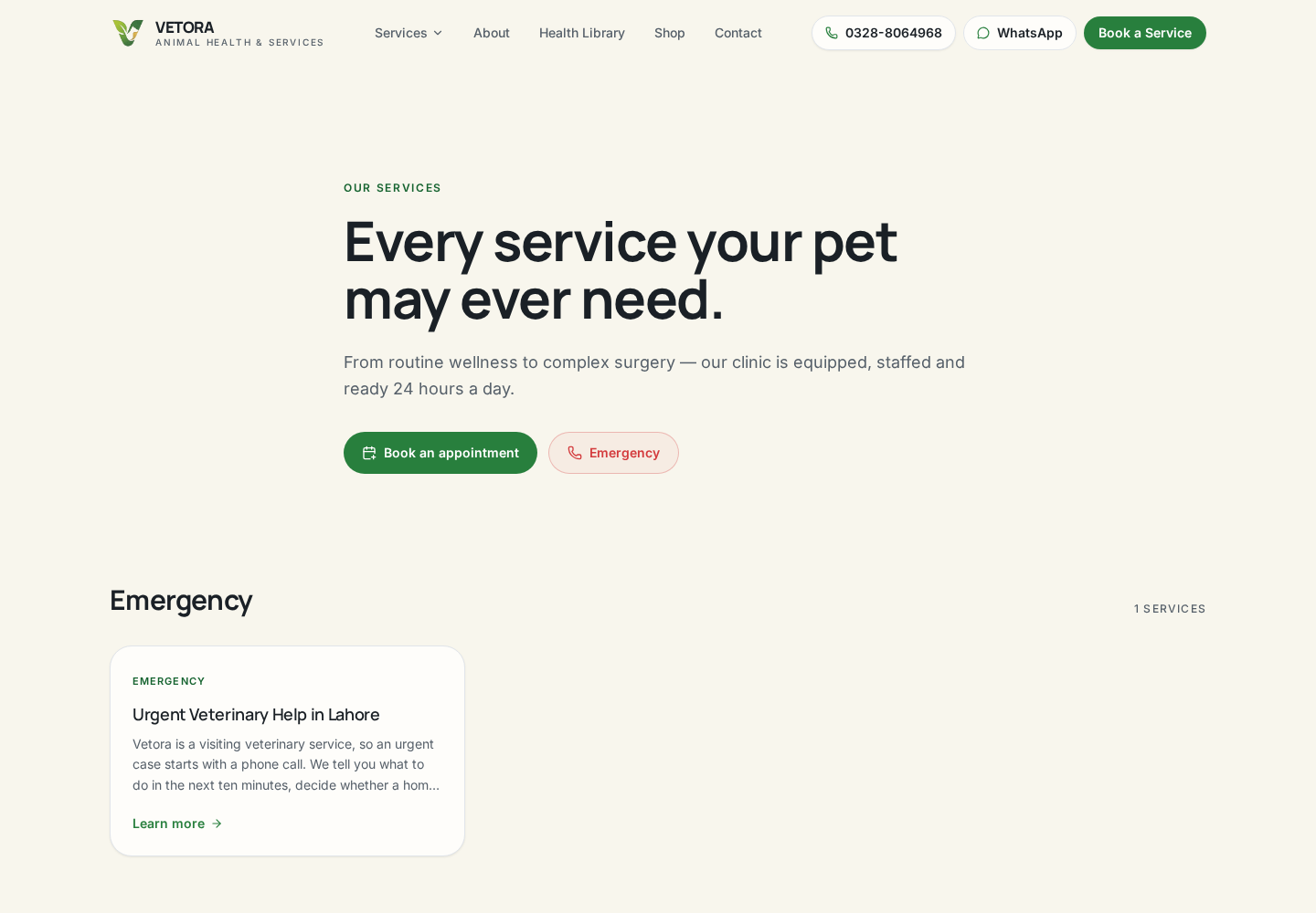 Vetora Animal Health & Services — All services